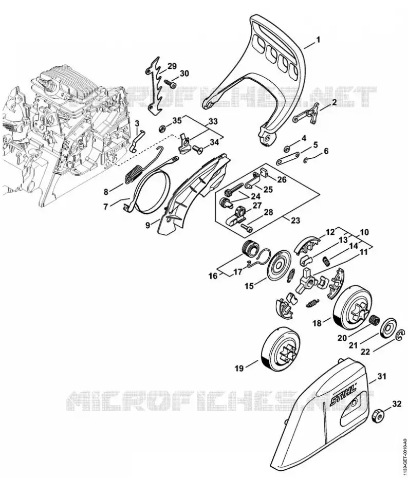 Protège-main, Frein de chaîne MS 181 Stihl Tronçonneuses (MS), (MSA), (MSE) Tronçonneuses Tronçonneuses thermiques MS MS 181  MS 181