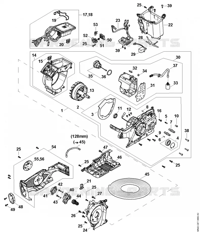 A - Moteur électrique, Module électronique, Réservoir d'huile Stihl Tronçonneuses Tronçonneuses Tronçonneuses sur batteries MSA 300.0  MSA 300.0