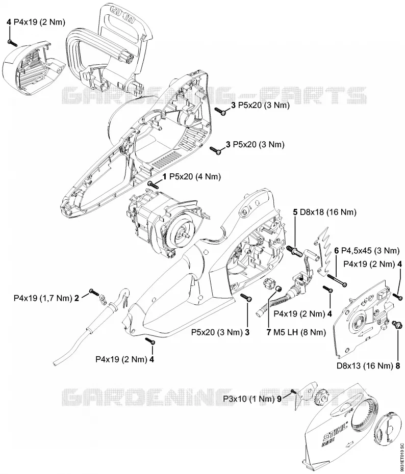 Couples de serrage Stihl Tronçonneuses Tronçonneuses Tronçonneuses électriques MSE 210 C-BQ  MSE 210 C-BQ