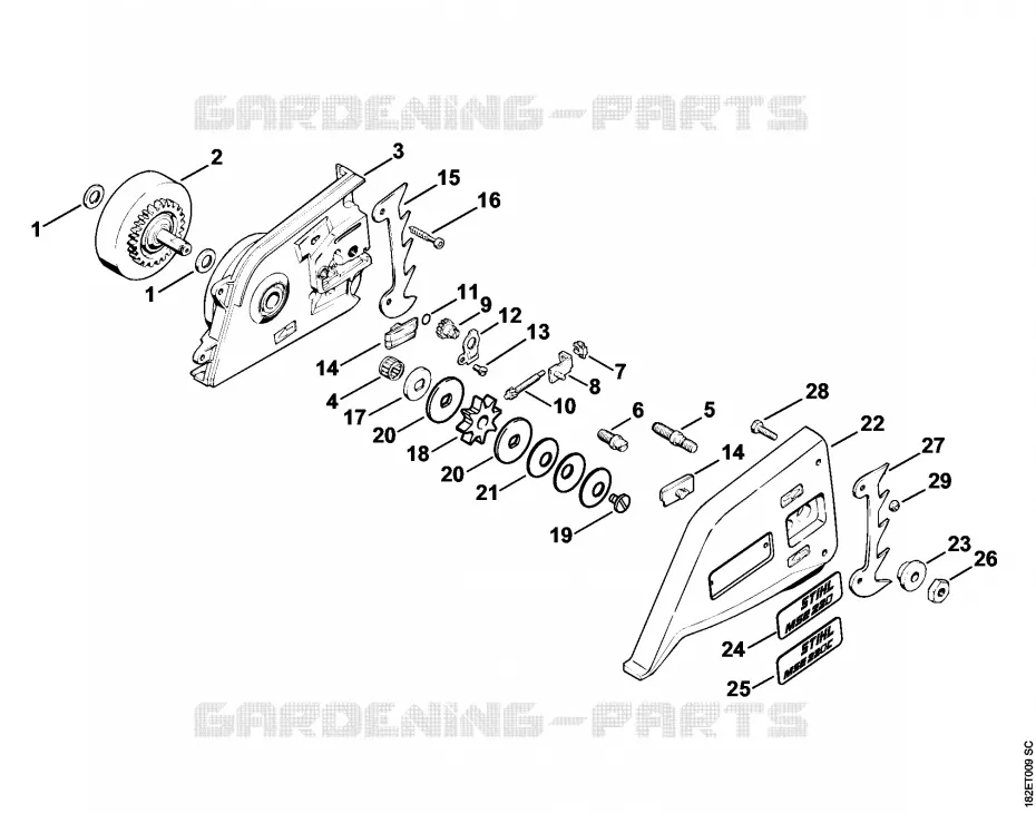 Couvercle de pignon Stihl Tronçonneuses Tronçonneuses Tronçonneuses électriques MSE 220  MSE 220