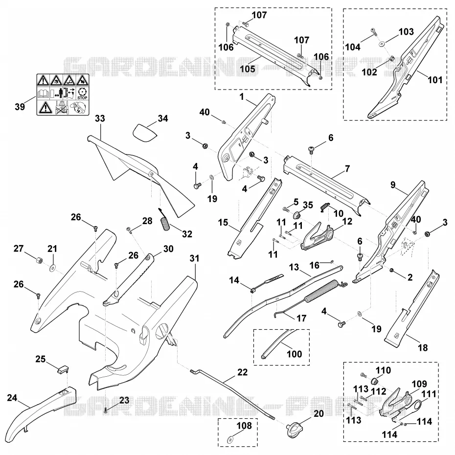 C - Chassis, Réglage de hauteur Stihl Tondeuses Tondeuses VIKING : MB MB 650.0 OS  MB 650.0 OS