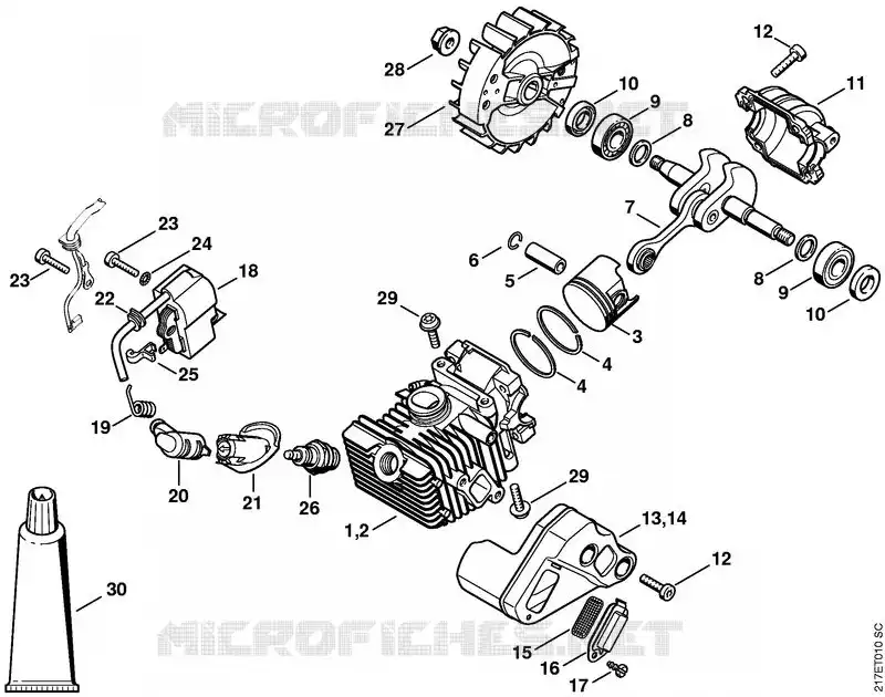 Cylindre avec piston, Dispositif d'allumage Stihl Tronçonneuses (MS), (MSA), (MSE) Tronçonneuses Tronçonneuses thermiques MS MS 192 TC-E  MS 192 TC-E