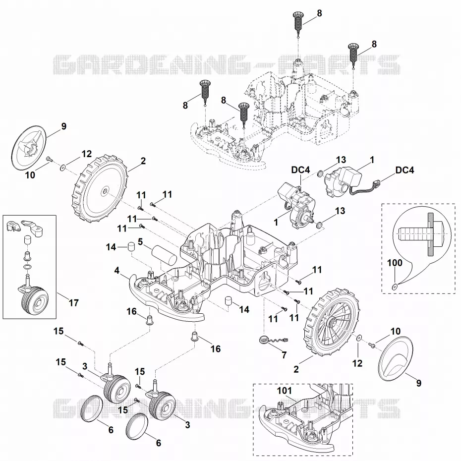 C - Parte inferérieure du carter, châssis Stihl Robots de tontes Robots de tontes VIKING MI MI 422.0  MI 422.0