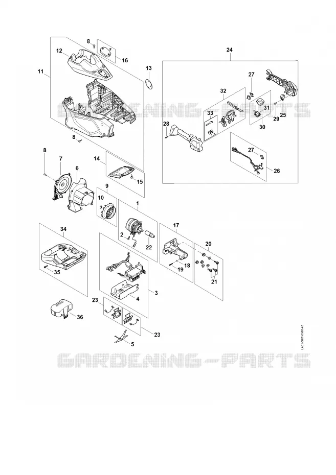 Moteur électrique, Carter moteur, Poignée de commande Stihl Perche élagueuses Perche élagueuses Perches élagueuses à batteries HTA 135  HTA 135