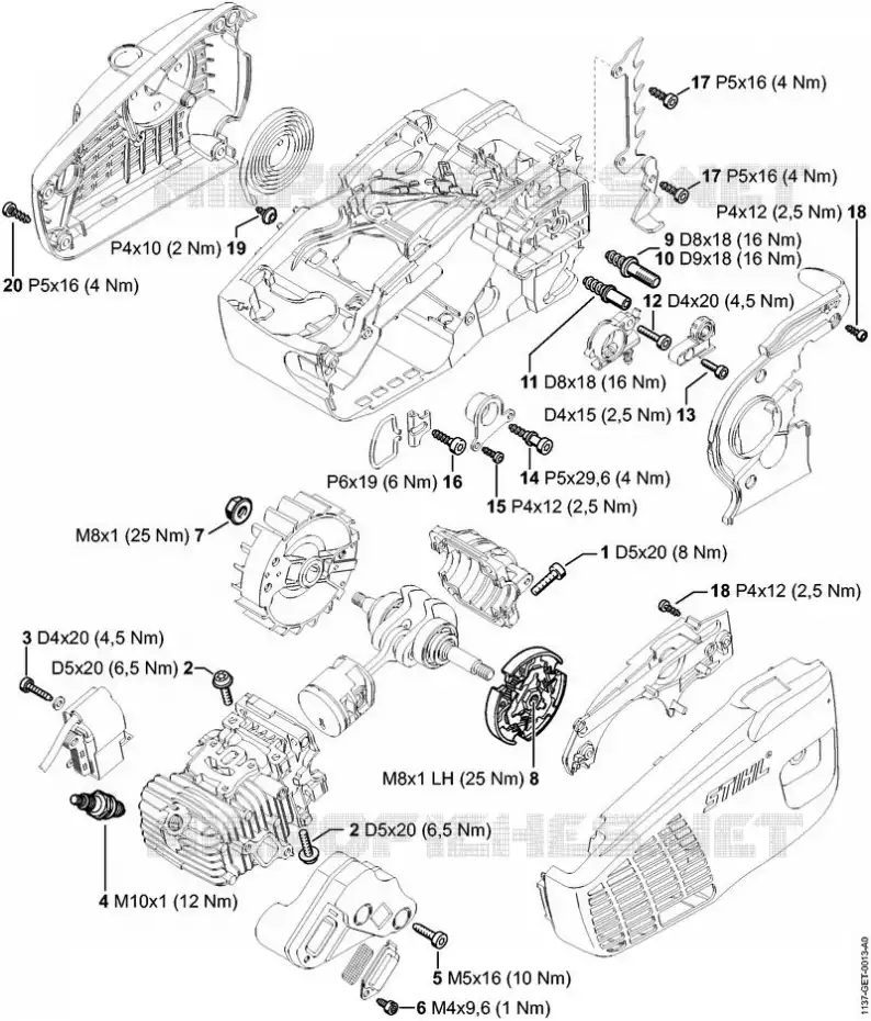 Couples de serrage Stihl Tronçonneuses (MS), (MSA), (MSE) Tronçonneuses Tronçonneuses thermiques MS MS 193 T  MS 193 T