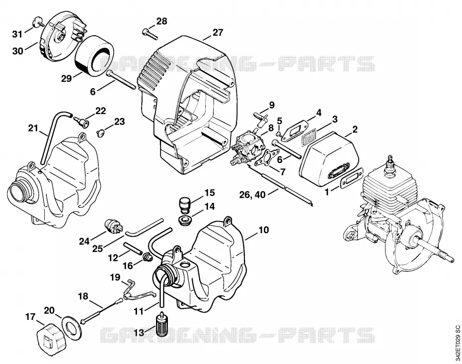 Silencieux, Capot Stihl Coupe-bordures et Débroussailleuses Coupe-bordures et Débroussailleuses Débroussailleuses thermiques légères FS 44 R  FS 44 R