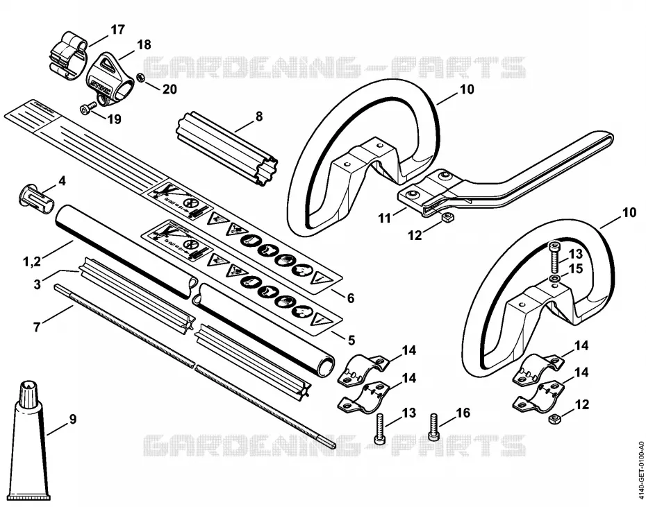 Tube complet FS 55, Poignée circulaire Stihl Coupe-bordures et Débroussailleuses Coupe-bordures et Débroussailleuses Débroussailleuses thermiques légères FS 55 R  FS 55 R