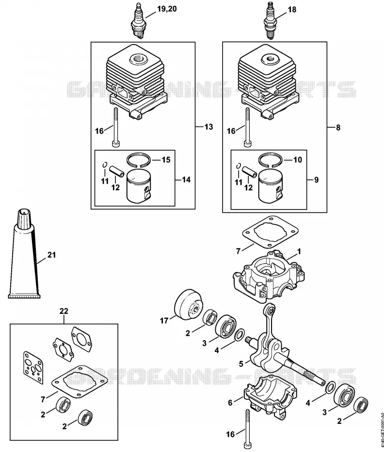 Carter, Cylindre 2-MIX Stihl Coupe-bordures et Débroussailleuses Coupe-bordures et Débroussailleuses Débroussailleuses thermiques légères FS 55 R 2-MIX  FS 55 R 2-MIX