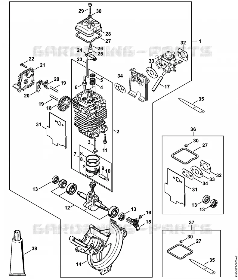Bloc moteur Ø 38 mm Stihl Coupe-bordures et Débroussailleuses Coupe-bordures et Débroussailleuses Débroussailleuses thermiques légères FS 91 R  FS 91 R