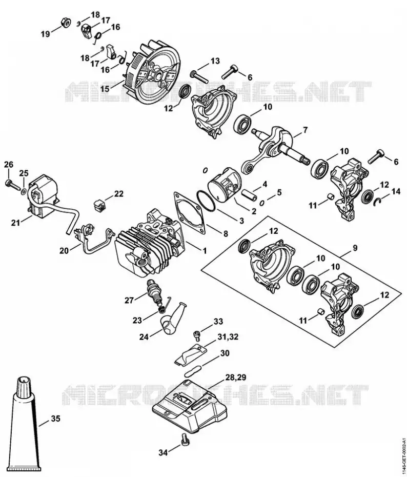 Cylindre avec piston, Dispositif d'allumage Stihl Tronçonneuses (MS), (MSA), (MSE) Tronçonneuses Tronçonneuses thermiques MS MS 150 TC-E  MS 150 TC-E