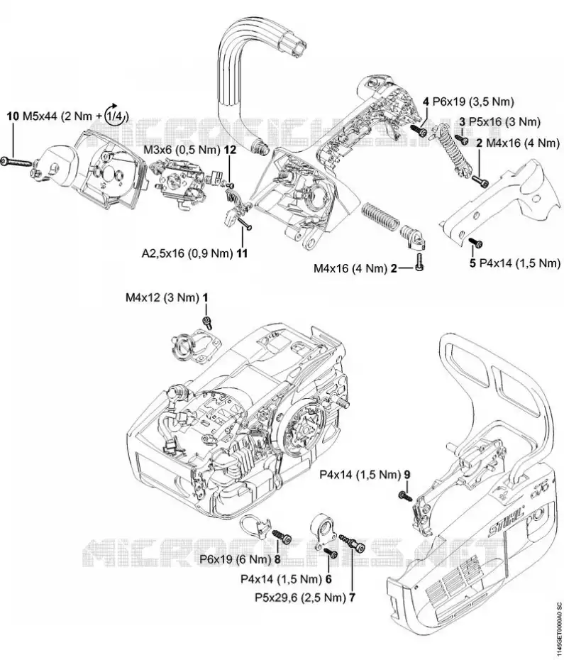 Couples de serrage Stihl Tronçonneuses (MS), (MSA), (MSE) Tronçonneuses Tronçonneuses thermiques MS MS 201 TC-M  MS 201 TC-M