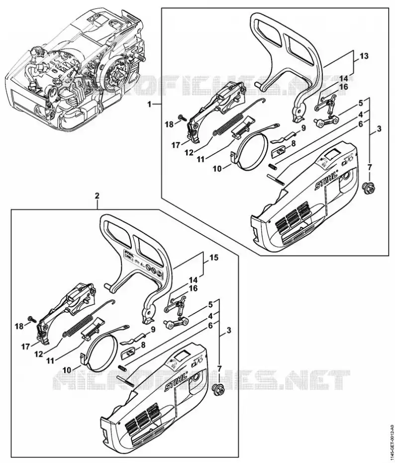 Couvercle de pignon, Protège-main Stihl Tronçonneuses (MS), (MSA), (MSE) Tronçonneuses Tronçonneuses thermiques MS MS 201 TC-M  MS 201 TC-M