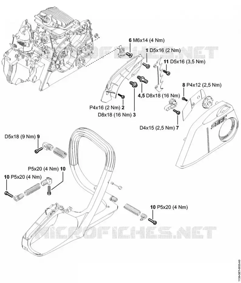 Couples de serrage Stihl  Tronçonneuses Tronçonneuses thermiques MS MS 211 C-BE  MS 211 C-BE