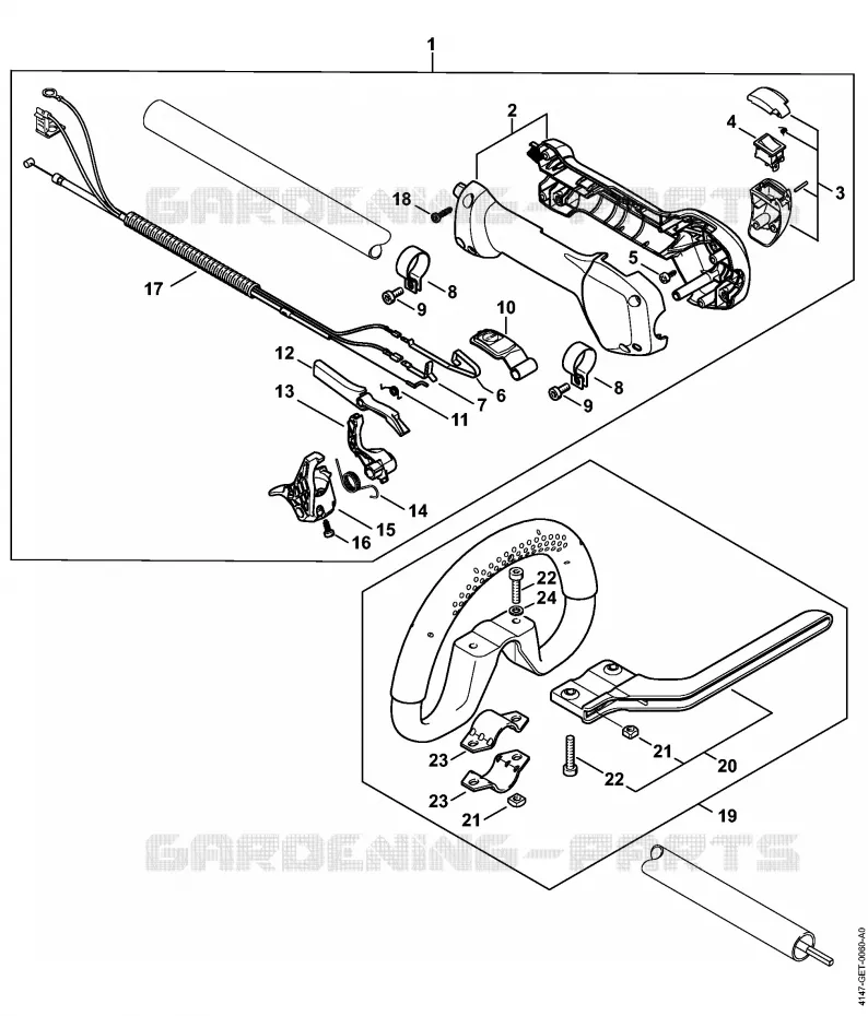 Poignée de commande FR 460 Démarreur électrique Stihl Coupe-bordures et Débroussailleuses Coupe-bordures et Débroussailleuses Débroussailleuses à dos FR 460 TC-EFM  FR 460 TC-EFM