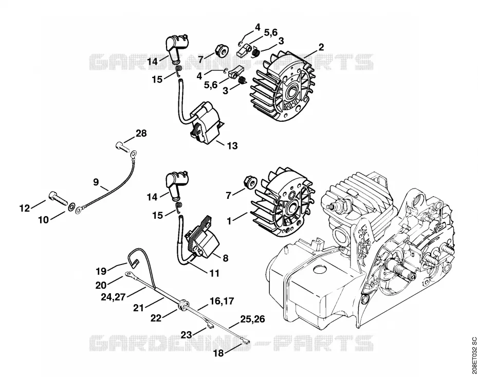 Dispositif d'allumage Stihl Tronçonneuses Tronçonneuses Tronçonneuses thermiques MS MS 250 C-B  MS 250 C-B
