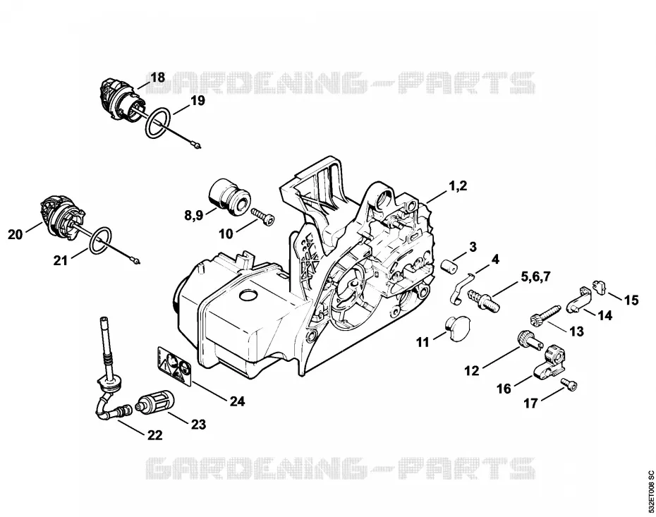 Carter moteur Stihl Tronçonneuses Tronçonneuses Tronçonneuses thermiques MS MS 250 C-BE  MS 250 C-BE