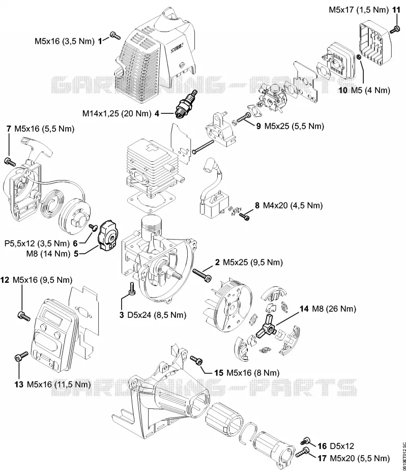 Couples de serrage Stihl Machines spéciales Machines spéciales Machines spéciales à moteurs PC 70  PC 70