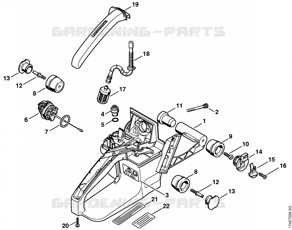 Carter de réservoir, Système AV Stihl Tronçonneuses Tronçonneuses Tronçonneuses thermiques MS MS 360  MS 360