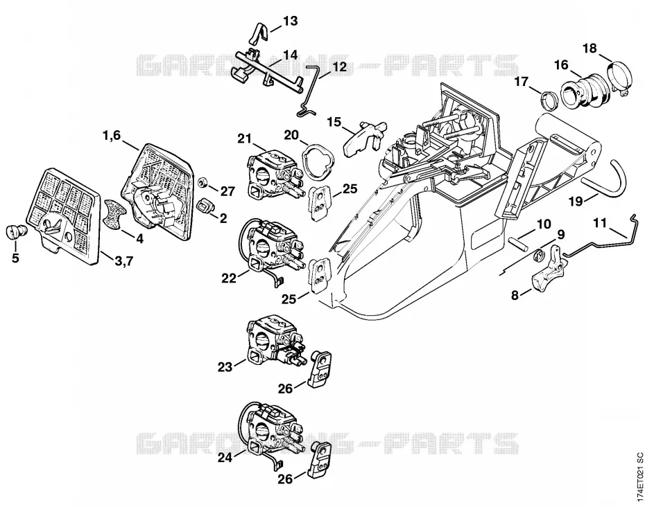 Filtre à air, Commande des gaz Stihl Tronçonneuses Tronçonneuses Tronçonneuses thermiques MS MS 360  MS 360