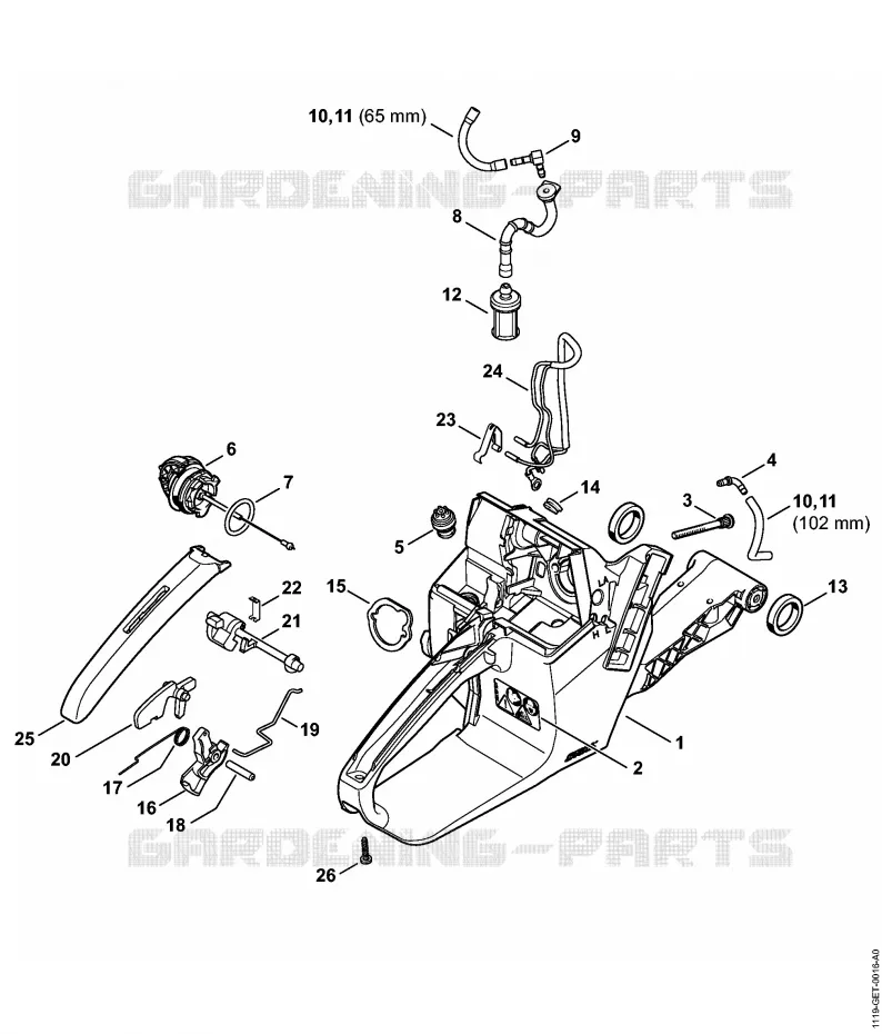 Carter de réservoir, Commande des gaz Stihl Tronçonneuses Tronçonneuses Tronçonneuses thermiques MS MS 382  MS 382