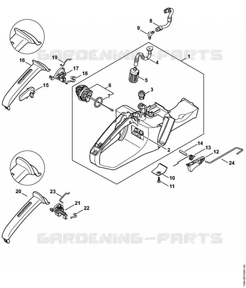 Carter de réservoir, Commande des gaz Stihl Tronçonneuses Tronçonneuses Tronçonneuses thermiques MS MS 391  MS 391