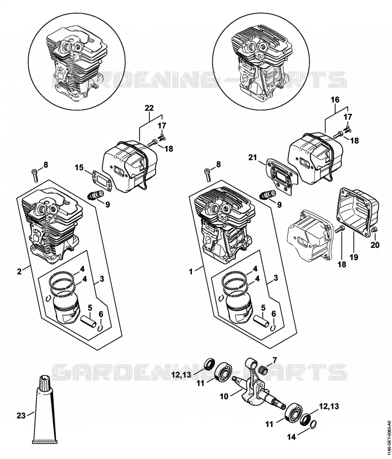 Cylindre, Silencieux Stihl Tronçonneuses Tronçonneuses Tronçonneuses thermiques MS MS 391  MS 391