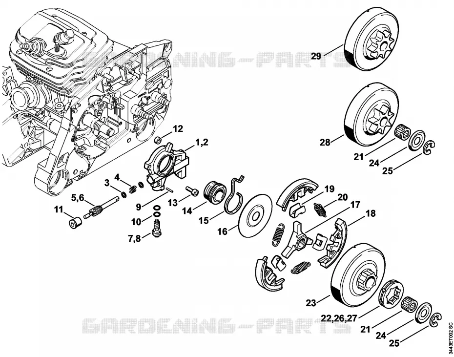 Pompe à huile, Embrayage Stihl Tronçonneuses Tronçonneuses Tronçonneuses thermiques MS MS 461-R  MS 461-R