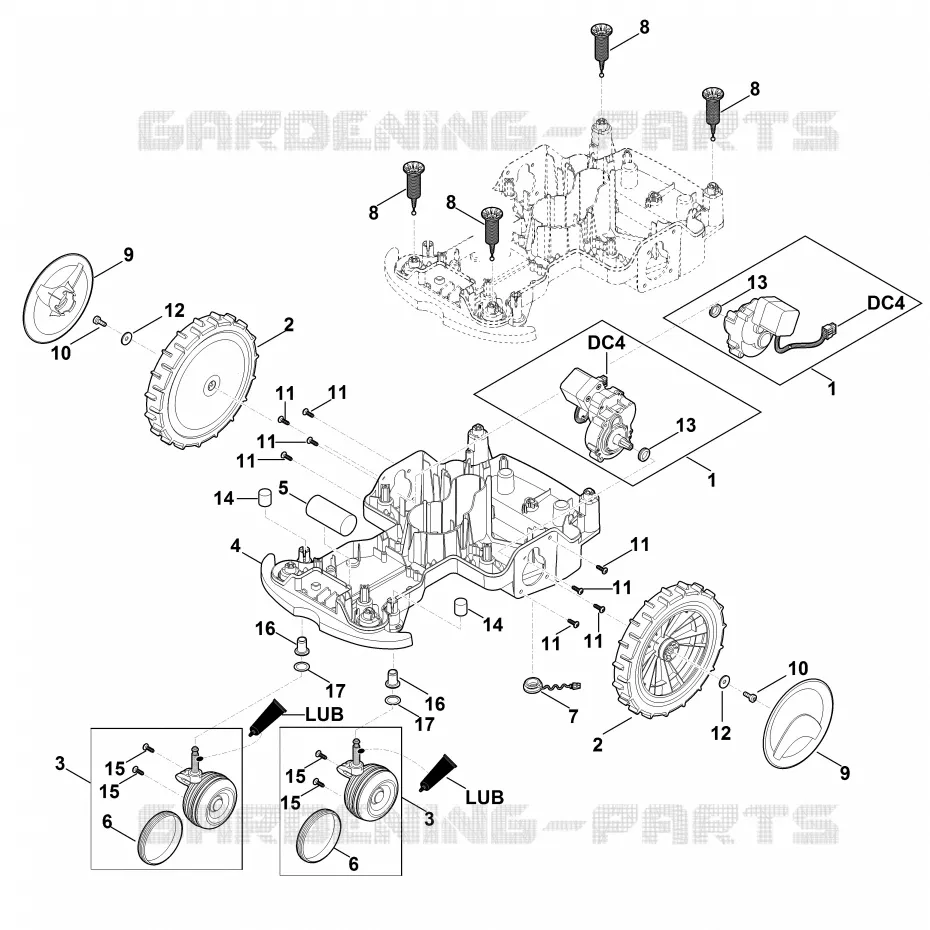 C - Parte inferérieure du carter, châssis Stihl Robots de tontes Robots de tontes RMI RMI 422.0  RMI 422.0