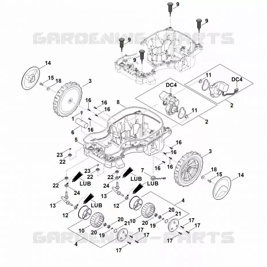 C - Parte inferérieure du carter, châssis Stihl Robots de tontes Robots de tontes RMI RMI 422.1  RMI 422.1