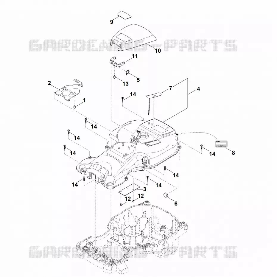 B - Carter supérieur Stihl Robots de tontes Robots de tontes RMI RMI 422.1 P  RMI 422.1 P