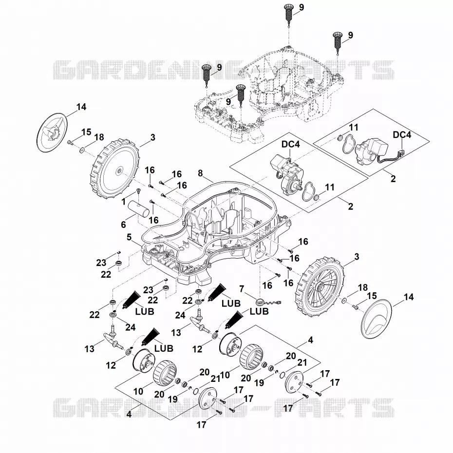 C - Parte inferérieure du carter, châssis Stihl Robots de tontes Robots de tontes RMI RMI 422.1 P  RMI 422.1 P