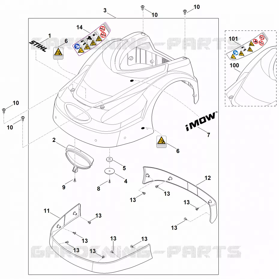 A - Capot Stihl Robots de tontes Robots de tontes RMI RMI 422.2  RMI 422.2