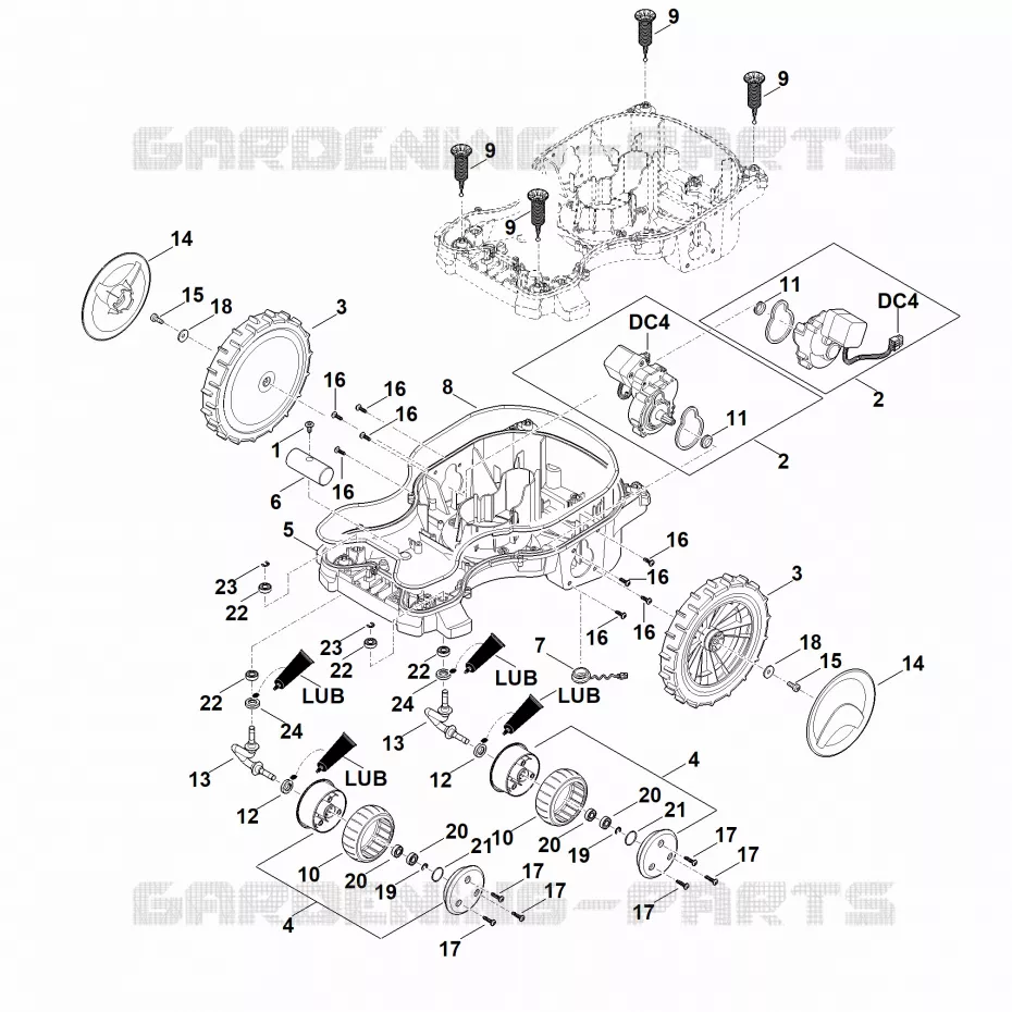 C - Parte inferérieure du carter, châssis Stihl Robots de tontes Robots de tontes RMI RMI 422.2  RMI 422.2