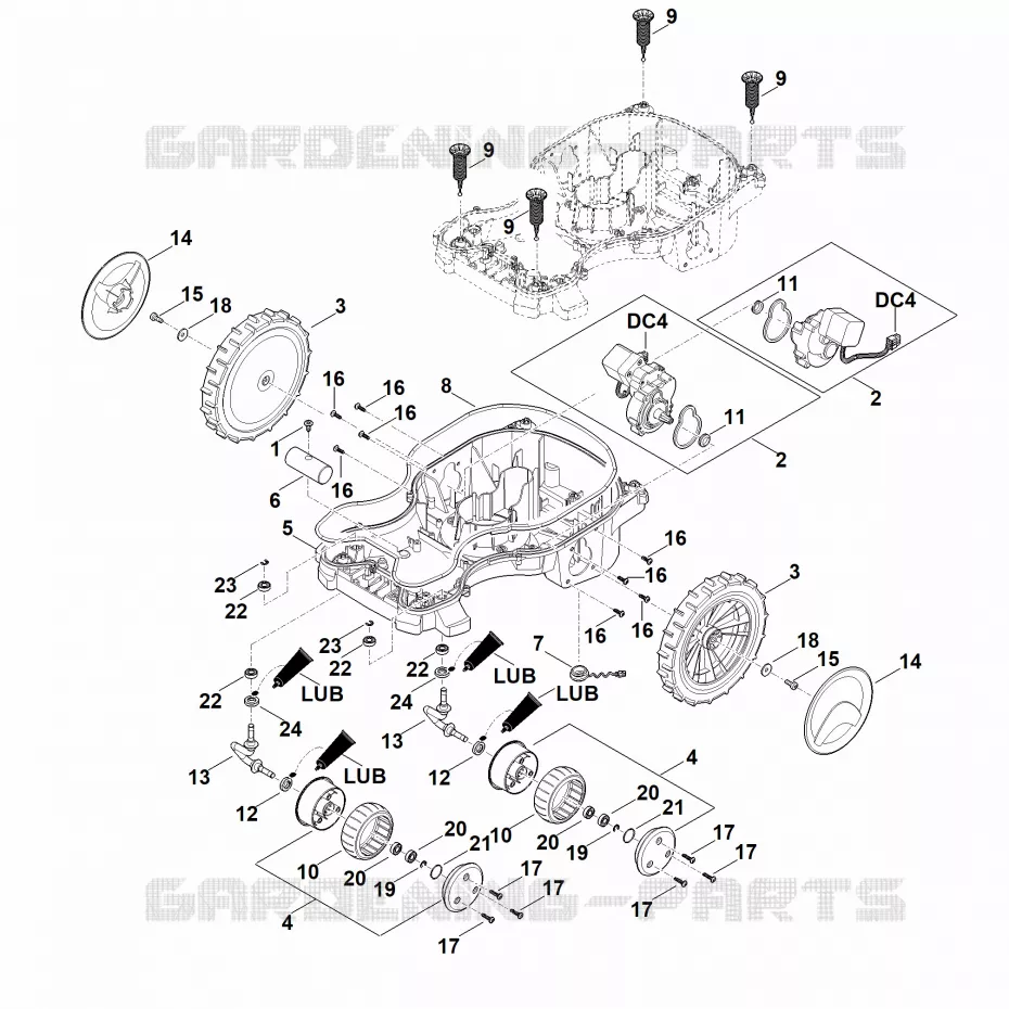 C - Parte inferérieure du carter, châssis Stihl Robots de tontes Robots de tontes RMI RMI 422.2 P  RMI 422.2 P