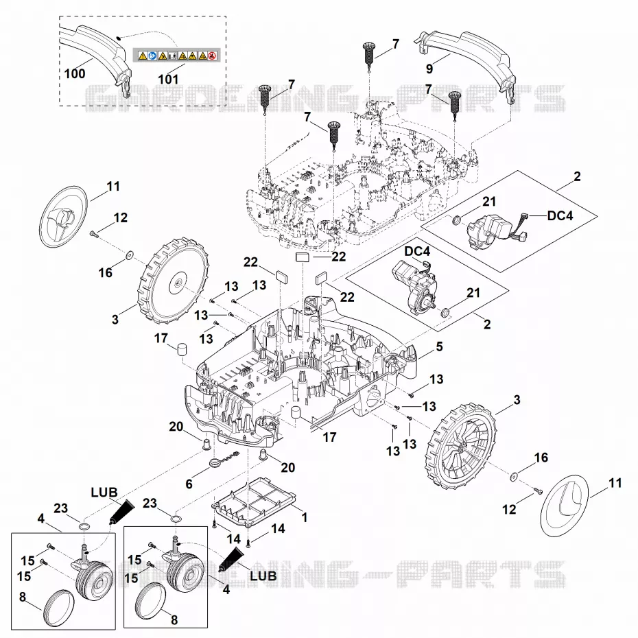 C - Parte inferérieure du carter, châssis Stihl Robots de tontes Robots de tontes RMI RMI 632.0 PC  RMI 632.0 PC