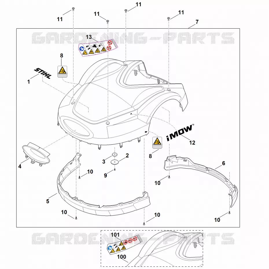 A - Capot Stihl Robots de tontes Robots de tontes RMI RMI 632.1  RMI 632.1