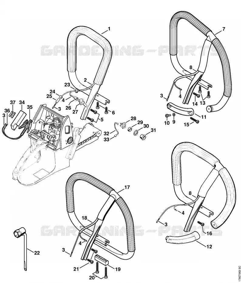 Poignée tubulaire (Chauffage) Stihl Tronçonneuses Tronçonneuses Tronçonneuses thermiques MS MS 660-W  MS 660-W