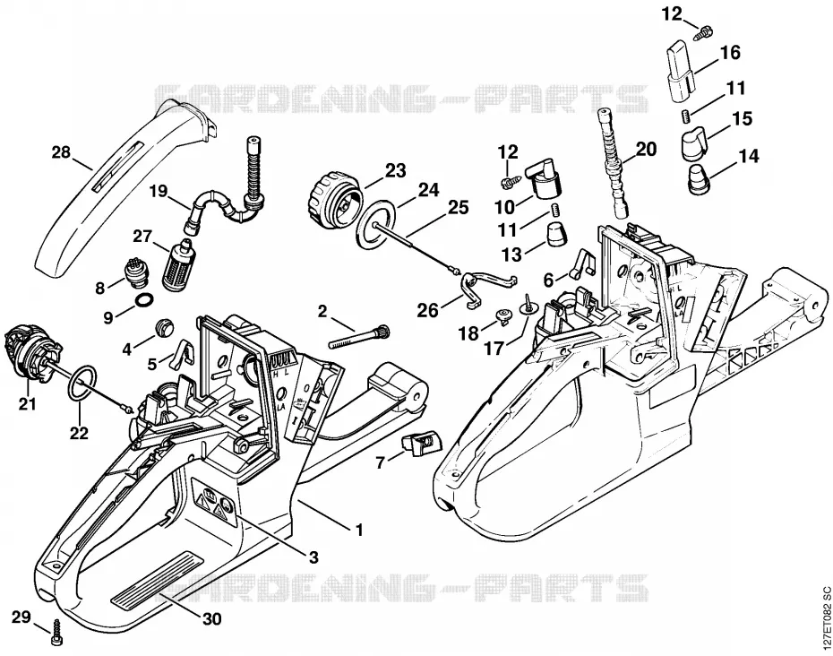 Carter de réservoir Stihl Tronçonneuses Tronçonneuses Tronçonneuses thermiques 024 SWVH  024 SWVH