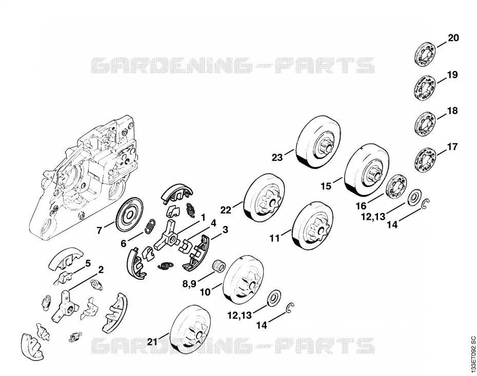 Embrayage, Pignon Stihl Tronçonneuses Tronçonneuses Tronçonneuses thermiques 026 C  026 C