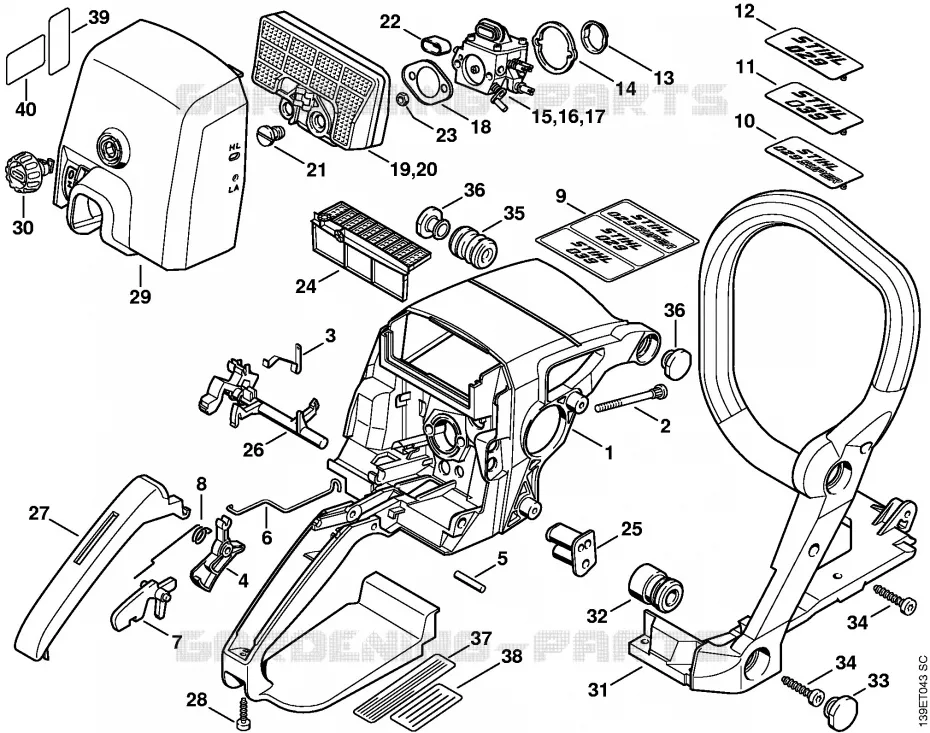 Carter de poignée Stihl Tronçonneuses Tronçonneuses Tronçonneuses thermiques 029  029