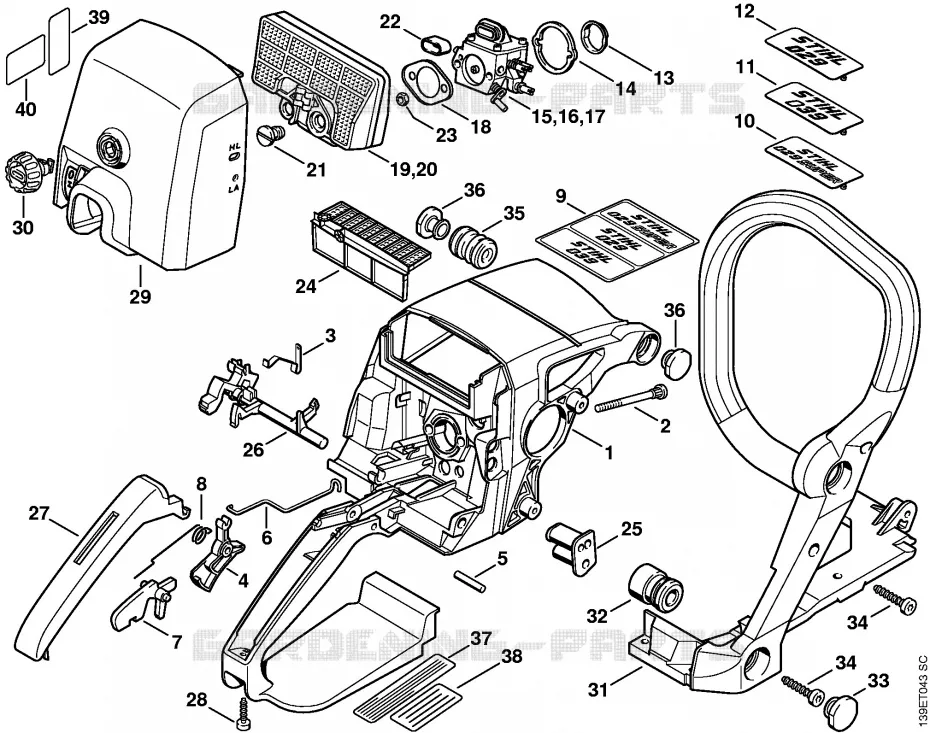 Carter de poignée Stihl Tronçonneuses Tronçonneuses Tronçonneuses thermiques 039  039