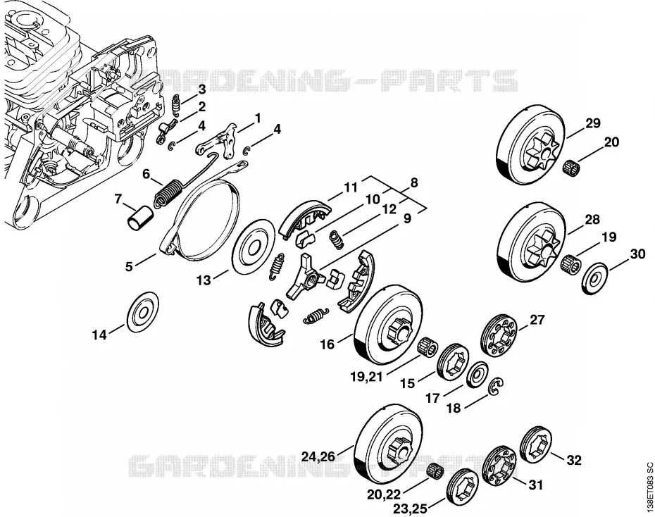 Frein de chaîne, Embrayage Stihl Tronçonneuses Tronçonneuses Tronçonneuses thermiques 036  036