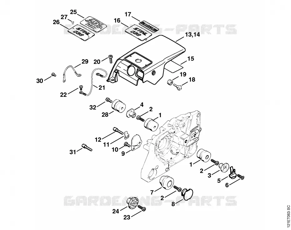 Capot Stihl Tronçonneuses Tronçonneuses Tronçonneuses thermiques 038 S  038 S