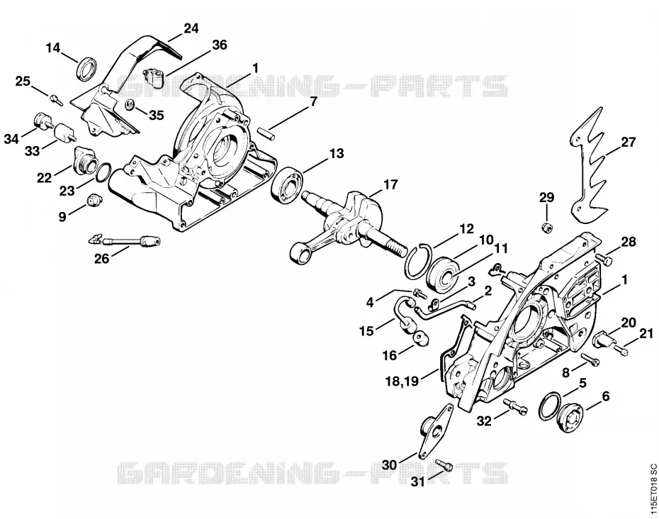 Carter, Vilebrequin Stihl Tronçonneuses Tronçonneuses Tronçonneuses thermiques 045 AVSE  045 AVSE