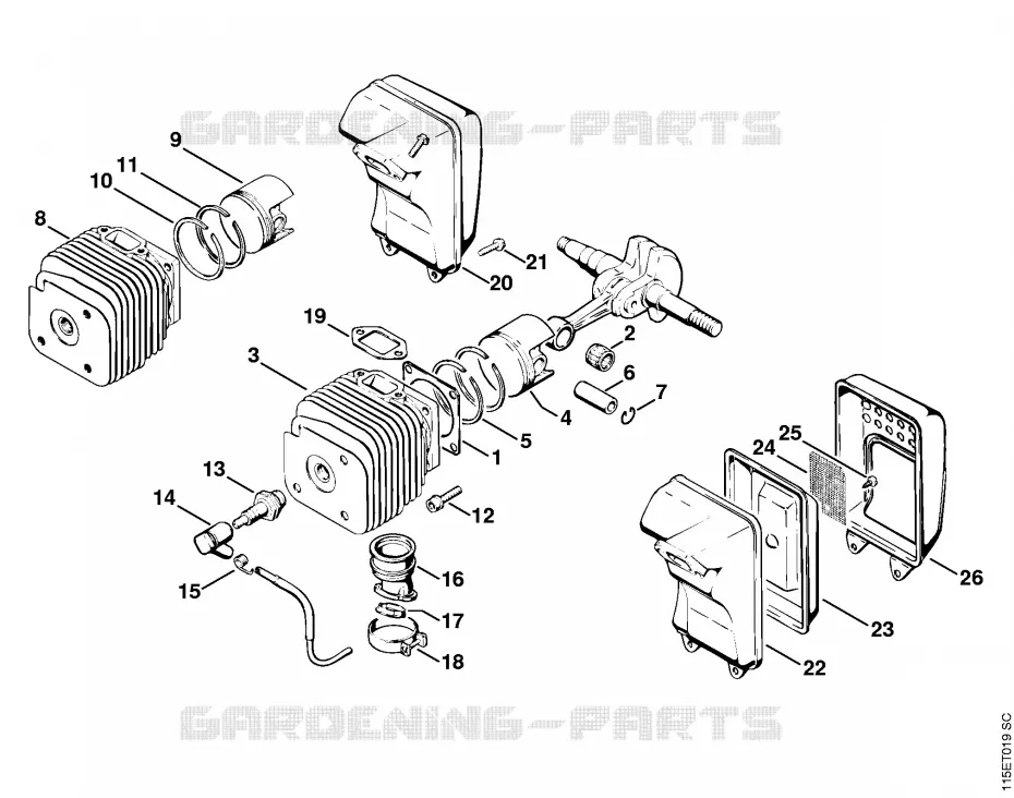 Cylindre, Piston Stihl Tronçonneuses Tronçonneuses Tronçonneuses thermiques 045 AVSE  045 AVSE