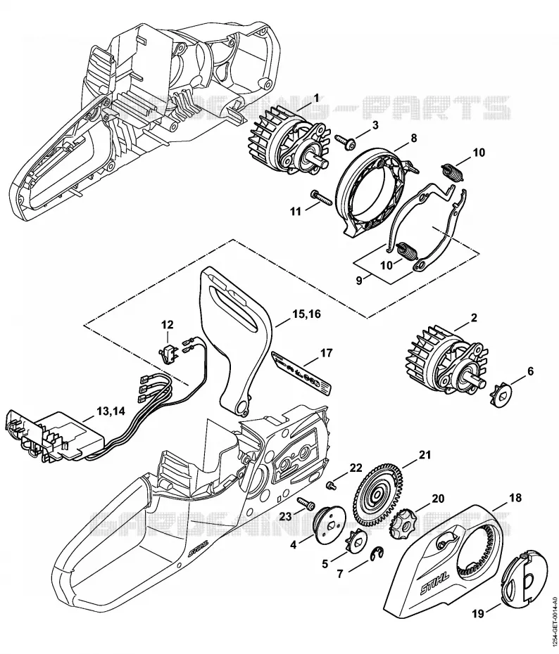 Moteur électrique, Module électronique, Couvercle de pignon Stihl Tronçonneuses Tronçonneuses Tronçonneuses sur batteries MSA 120 C-B  MSA 120 C-B
